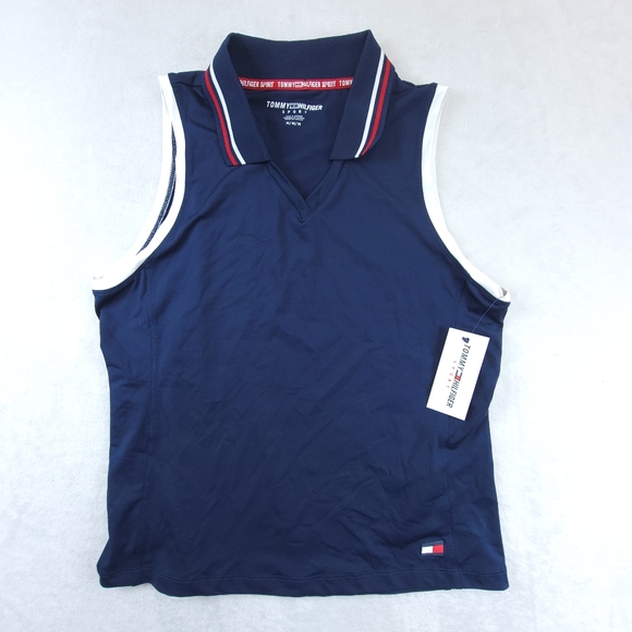 Tommy Hilfiger Womens Medium Blue Sleeveless Collared Shirt Tank Top NWT - Picture 1 of 7